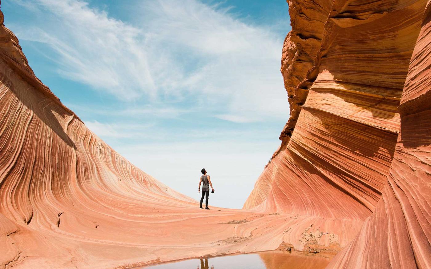 Man hiking in desert.